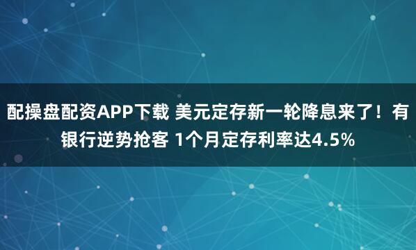 配操盘配资APP下载 美元定存新一轮降息来了！有银行逆势抢客 1个月定存利率达4.5%